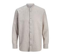 Langarmhemd JACK & JONES "JJESUMMER LINEN BLEND BAND SHIRT L/S SN", Herren, Gr. XL, N-Gr, string, Web, Obermaterial: 70% Baumwolle, 30% Leinen, unifarben, regular fit normal, 1-Knopf-Manschette, Hemde