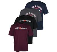JACK & JONES Herren 4er Pack T-Shirts mit Aufdruck Baumwolle verschiedenen Logos