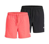 Badeshorts JACK & JONES "Badeshorts JPSTMAUI TROPIC SOLID SWIM SHORTS MP 2P 2er Pack", Herren, Gr. S, N-Gr, bunt (orange, schwarz), Obermaterial: 100% Polyester PES., Badehosen Badeshorts (98922149-S)