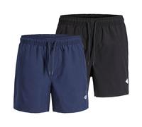 JACK&JONES Herren Badehose, 2er Pack - JPSTMAUI TROPIC SOLID SWIM SHORTS MP 2P, Badehose Schwarz/Dunkelblau 2XL