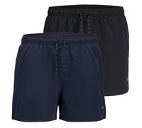 JACK&JONES Herren Badeshorts 2er Pack - JPSTMAUI JJSWIM SOLID AKM SN, Badehose Schwarz/Dunkelblau XL