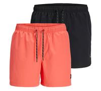 JACK&JONES Herren Badeshorts 2er Pack - JPSTMAUI JJSWIM SOLID AKM SN, Badehose Schwarz/Orange S