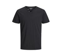 JACK & JONES Herren Basic T-Shirt V-Ausschnitt Kurzarm Jersey Baumwolle Shirt mit Knöpfen JJESPLIT, Farben:Schwarz, Größe:XL