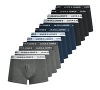 JACK&JONES Herren Boxershorts, 12er Pack - JACSOLID TRUNKS, Baumwoll-Stretch, Logobund Schwarz/Blau/Grau 2XL