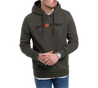 JACK & JONES Herren Corp Logo Sweat Hood Kapuzen Sweatshirt Basic Jumper Reg Fit (054 Raven Print Black, XL)