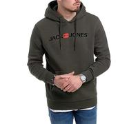 JACK & JONES Herren Corp Logo Sweat Hood Kapuzen Sweatshirt Basic Jumper Reg Fit (054 Raven Print Black, M)