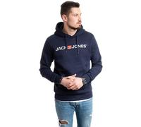 JACK & JONES Herren Corp Logo Sweat Hood Kapuzen Sweatshirt Basic Jumper Reg Fit, (Navy Ghost Print (Corp 054, XL))
