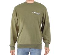JACK & JONES Herren Crew Neck Pullover mit "A World"-Print auf der Brust Rundhals-Sweater 12201935 Khaki S