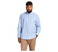 Jack & Jones Herren Einfarbiges Plus Size Hemd Basic Übergrößen Langarm Shirt Uni Business JJEOXFORD, Blau, 4XL Große Größen