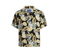 Hawaiihemd JACK & JONES "JORLUKE TAMPA AOP SHIRT SS SN" Gr. M, N-Gr, schwarz (black) Herren Hemden (82246042-M) black