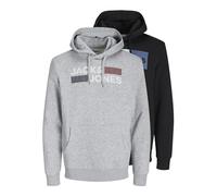 Jack & Jones Hoodie JJECORP Frontprint Kängurutasche Herren L Grau (Light Grey Melange)