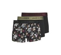 Trunk JACK & JONES "JACFLOWER aus Microfaserqualität und schnelltrocknendem Material", Herren, Gr. XL, 3 Stk., bunt (flowers, bedruckt, schwarz, helloliv, schwarz, bordeaux), Microfaser, Obermaterial: