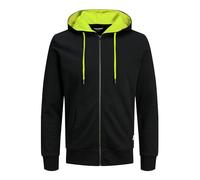JACK & JONES Herren JJEBASIC Sweat Zip Hood, Black/Safety Yellow(NEON), S