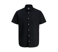 Kurzarmhemd "JJEBREEZE LINEN BLEND SHIRT S/S SN PLS", Herren, Gr. 4XL, N-Gr, schwarz, Web, Obermaterial: 70% Baumwolle, 30% Leinen, JACK & JONES PLUSSIZE, unifarben, normal, Hemden, mit Leinen, regula