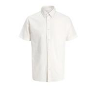 Kurzarmhemd "JJEBREEZE LINEN BLEND SHIRT S/S SN PLS", Herren, Gr. 4XL, N-Gr, weiß, Web, Obermaterial: 70% Baumwolle, 30% Leinen, JACK & JONES PLUSSIZE, unifarben, normal, Hemden, mit Leinen, regular f
