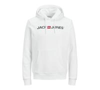 Kapuzensweatshirt JACK & JONES "JJECORP Hoodie mit Logo und hohem Tragekomfort", Herren, Gr. S, weiß, angeraute Sweatware, Obermaterial: 70% Baumwolle, 30% Polyester, bedruckt, normal normal, Rundhals