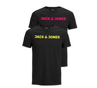 JACK & JONES Herren JJECORP Logo Tee SS Crew Neck 2er Pack T-Shirt, Black/A W. 2xBlack NEON Print, XXXL