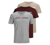 JACK & JONES Herren JJECORP Logo Tee SS Crew Neck 3PKMP, Crockery/1Crockery1LGM1PortRoy, XS