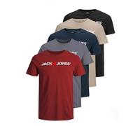 JACK & JONES Herren JJECORP Logo Tee SS Crew Neck 5er Pack Kurzarm T-Shirt, Pack B, Black/Grisaille/RedDahlia/Crockery/NavyBlazer, S