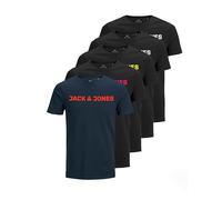 JACK & JONES Herren JJECORP Logo Tee SS Crew Neck 5er Pack Kurzarm T-Shirt, Pack C, Navy Blazer/4xBlack, M