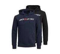 JACK & JONES 2er Pack Herren Hoodie Kapuzensweatshirt JJEcorp Old Logo Sweat Hood, Farbe:Mehrfarbig, Artikel:- Black + Navy Blazer, Größe:L
