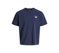 Rundhalsshirt JACK & JONES "JJEDOVER GRAPHIC TEE SS CREW NECK SN", Herren, Gr. S, navy blazer, Jersey, Obermaterial: 100% Baumwolle, bedruckt, relaxed fit normal, Rundhals, Shirts Rundhalsshirt, Baumw