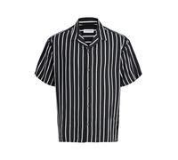 Kurzarmhemd JACK & JONES "JJEJEFF RESORT STRIPE SHIRT S/S SN", Herren, Gr. S, N-Gr, schwarz, Web, Obermaterial: 100% Viskose, gestreift, normal, V-Ausschnitt, Hemden, Viskose, loose fit (22625355-S) s