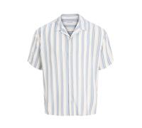 Kurzarmhemd JACK & JONES "JJEJEFF RESORT STRIPE SHIRT S/S SN", Herren, Gr. M, N-Gr, celestial blau, Web, Obermaterial: 100% Viskose, gestreift, normal, V-Ausschnitt, Hemden, Viskose, loose fit (319892