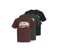 T-Shirt JACK & JONES "JJELOGO TEE SS O-NECK 2 COL AW26 3PK MP", Herren, Gr. L, braun (bitter chocolate pack:bitter chocolate, schwarz, scarab), Jersey, Obermaterial: 100% Baumwolle, normal, Rundhals, 