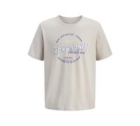 Rundhalsshirt JACK & JONES "JJELOGO TEE SS O-NECK 2 COL SS26 SN", Herren, Gr. XS, moonbeam, Jersey, Obermaterial: 100% Baumwolle, bedruckt, unifarben, Rundhals, Shirts Rundhalsshirt, mit Grafikprint (