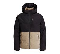 Steppjacke JACK & JONES "JJEOWEN PUFFER SN", Herren, Gr. S, schwarz (crockery detail:schwarz blocking), Web, Obermaterial: 100% Polyester, colorblocking, Modisch, regular fit, Rippbündchen, Jacken (70