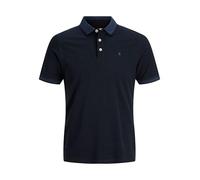 Poloshirt JACK & JONES "JJEPAULOS Poloshirt mit klassischem Kragen und figurbetonter Form", Herren, Gr. L, blau (schwarz, navy), Piqué, Obermaterial: 100% Baumwolle, unifarben mit Farbeinsatz, schmal