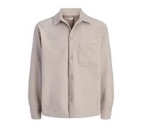 Langarmhemd JACK & JONES "JJEREGENT OVERSHIRT LS SN", Herren, Gr. M, N-Gr, beige (oatmeal), Web, Obermaterial: 100% Polyester, meliert, unifarben, relaxed fit normal, ohne Ausschnitt, Hemden, Polyeste