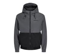 Blouson JACK & JONES "JJERUSH mit Kapuze", Herren, Gr. XS, schwarz-weiß (turbulence detail:schwarz, weiß blocking), Web, Obermaterial: 100% Polyester, slim fit normal, ohne Ausschnitt, Rippbündchen, J