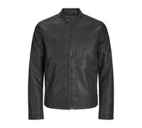 Lederimitatjacke JACK & JONES "JJEWARNER WASHED PU JACKET NOOS", Herren, Gr. XXL, schwarz (schwarz pattern:washed pu), Web, Obermaterial: 100% Polyester, unifarben, regular fit taillenbedeckt, ohne Au