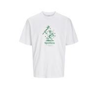 JACK&JONES Herren JORGAME Tee SS Crew Neck TG T-Shirt, Bright White/Print:Green Print, L