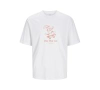 JACK&JONES Herren JORGAME Tee SS Crew Neck TG T-Shirt, Bright White/Print:ORANGE Print, S
