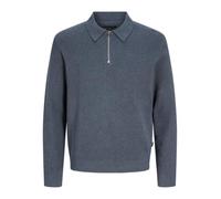 Polokragenpullover JACK & JONES "JPRBLAMILANO STITCH KNIT ZIP POLO SN", Herren, Gr. M, grau (turbulence detail:melange), Strick, Obermaterial: 100% Baumwolle, meliert, relaxed fit normal, Rundhals, ge