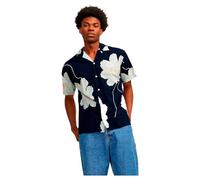 Hawaiihemd JACK & JONES "JPRBLAPALMA RESORT SHIRT S/S SN" Gr. S, N-Gr, blau (night sky) Herren Hemden (40511315-S) night sky