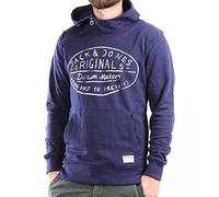 JACK & JONES Herren Kapuzenpullover Zip ZAP Sweat Hood Camp, Einfarbig, Gr. Medium, Blau (Peacoat)