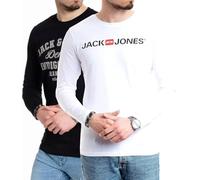 JACK & JONES Herren Langarmshirt aus Baumwolle - Longsleeve Männer (LS Nala Black4+Corp White) M