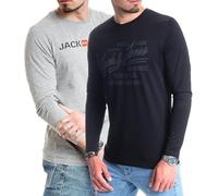 JACK & JONES Herren Langarmshirt aus Baumwolle - Longsleeve Männer (LS Nala Black5+Corp L.Grey) L