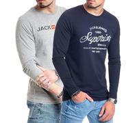 JACK & JONES Herren Langarmshirt aus Baumwolle - Longsleeve Männer (LS Nala Navy+Corp L.Grey) XL