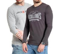 JACK & JONES Herren Langarmshirt aus Baumwolle - Longsleeve Männer - T-Shirt mit Langen Ärmeln aus Baumwolle - einzeln und Multipack (LS Nala Asphalt+Corp L.Grey) XL