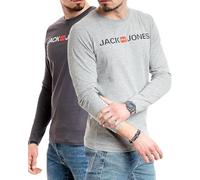 JACK & JONES Herren Langarmshirt aus Baumwolle - Longsleeve Männer - T-Shirt mit Langen Ärmeln aus Baumwolle - einzeln und Multipack (LS Corp L.Grey+Corp Asphalt) M