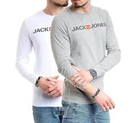 JACK & JONES Herren Langarmshirt aus Baumwolle - Longsleeve Männer - T-Shirt mit Langen Ärmeln aus Baumwolle - einzeln und Multipack (LS Corp L.Grey+Corp White) S
