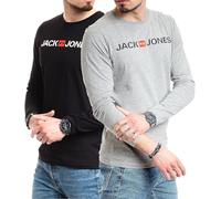 JACK & JONES Herren Langarmshirt aus Baumwolle - Longsleeve Männer - T-Shirt mit Langen Ärmeln aus Baumwolle - einzeln und Multipack (LS Corp L.Grey+Corp Black) S
