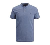 JACK & JONES Herren Polo T-Shirt Pique Hemd Kurzarm Basic Oberteil Cotton Logostickerei JJEPAULOS, Farben:Blau, Größe:XL