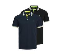JACK & JONES Herren Poloshirt JJEPAULOS - 2er Pack - Slim Fit S M L XL XXL, Größe:M, Farbe:Navy Blazer Black Neon+Navy Neon 12191216