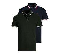 Jack&Jones Herren Poloshirts, 2er Pack - JJEPAULOS Polo 2PK, Kurzarm, einfarbig, Baumwolle Schwarz/Dunkelblau L